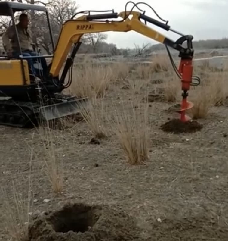 Mini excavator is planting tree